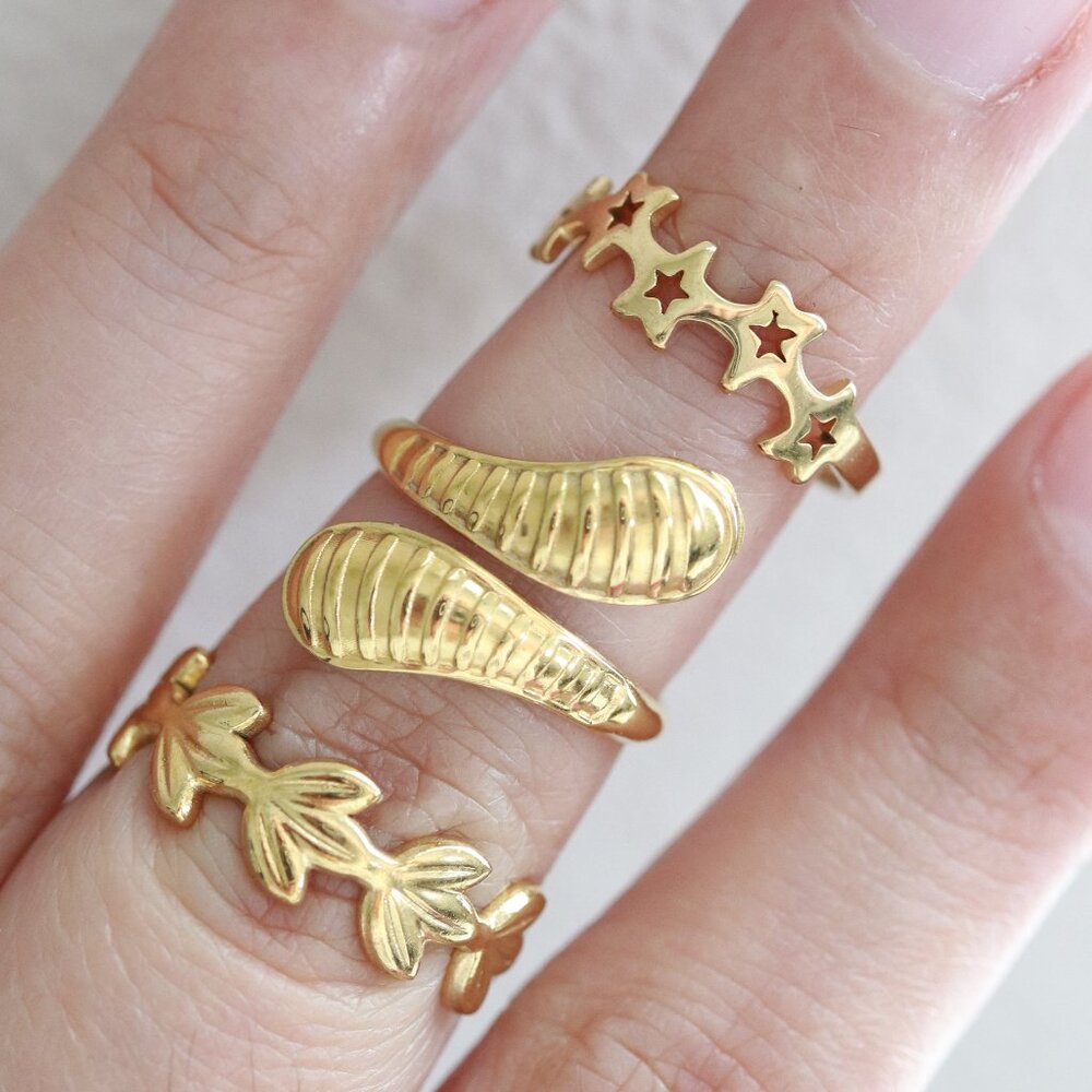 3pcs Stackable Rings Flower/Snake/Leaf Style Stai… - image 1